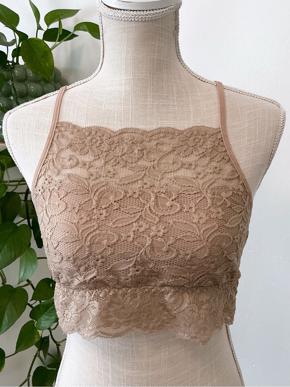 Avidlove | Khaki Highneck Lace Crop Racerback Bralette size Large NWT